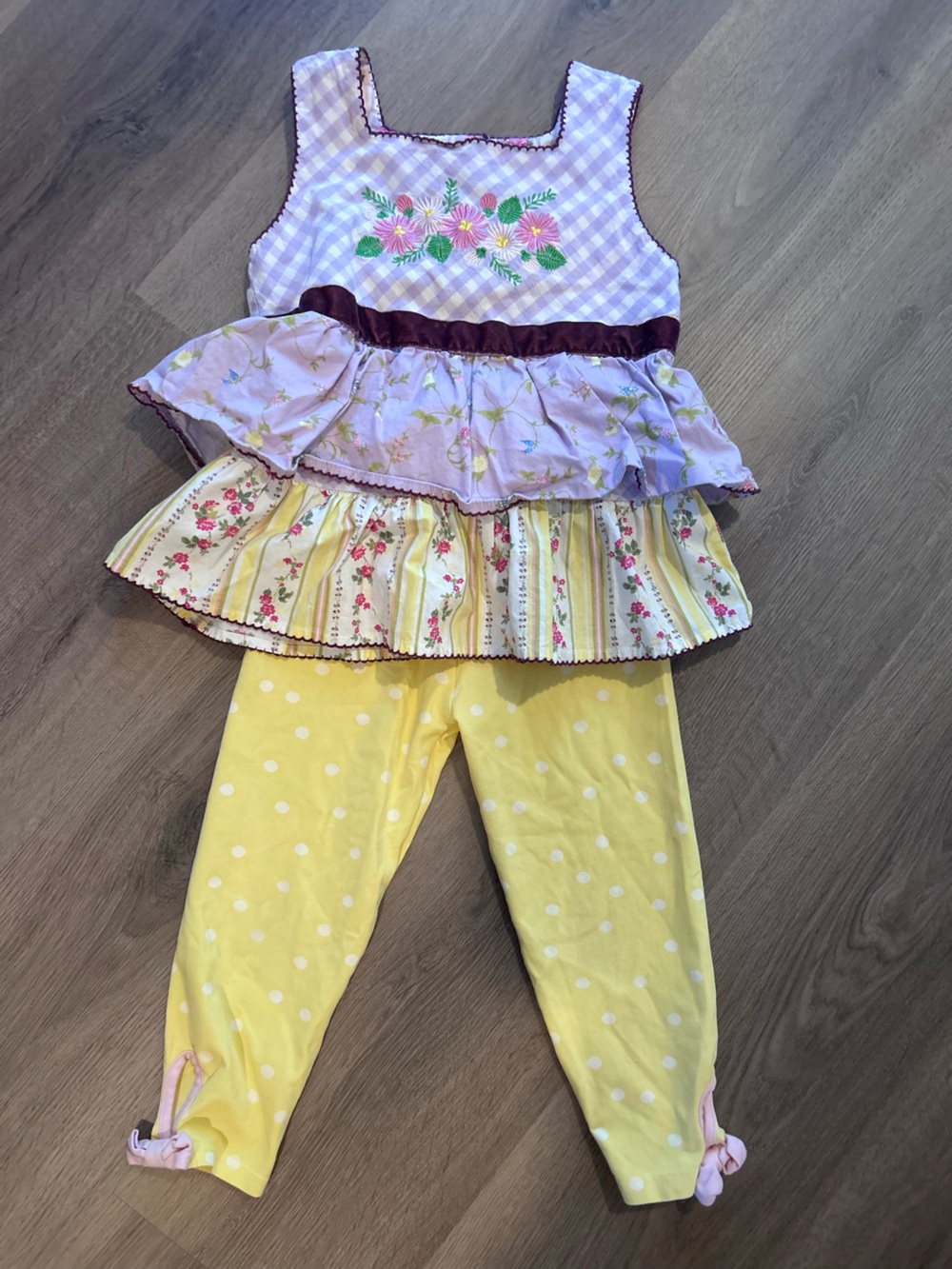 Matilda Jane Yellow Top and Bottoms with Purple Floral Ruffle Top